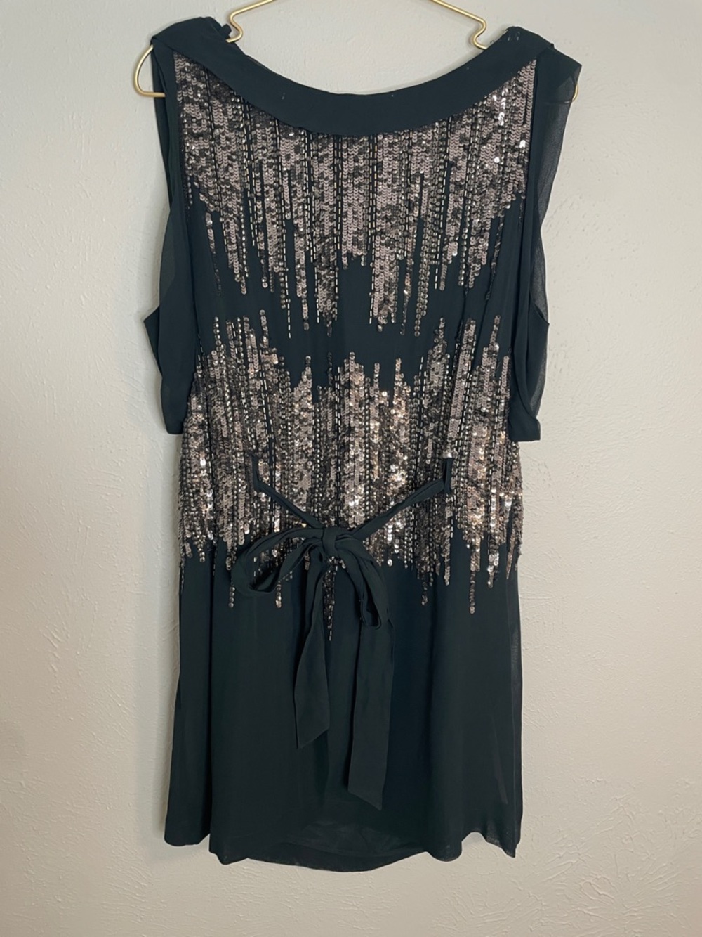 French Connection Green Sequin-Embellished Mini Dress